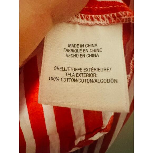 FAVORITE DAUGHTER Red White Stripe Pattern Front Button Open Hem Shirt sz Large - Picture 6 of 13